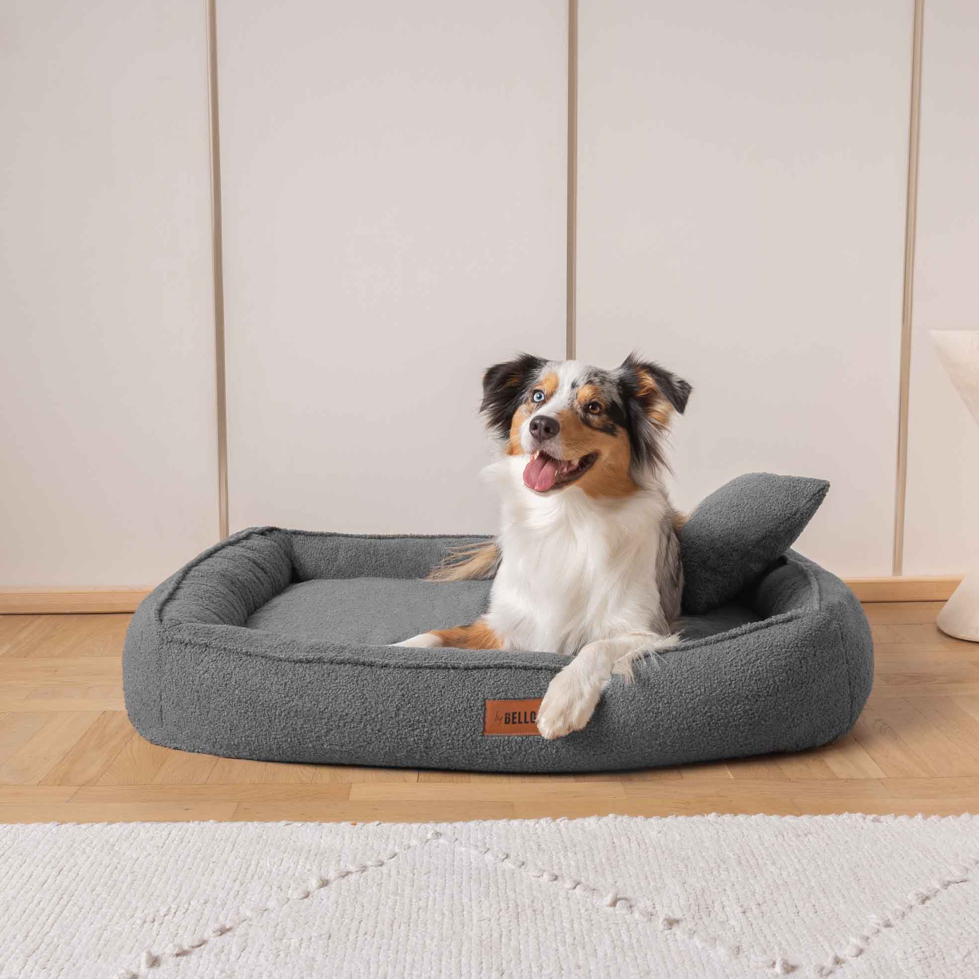 Ortopedisk hundbädd ROYAL i mörkgrå bouclé