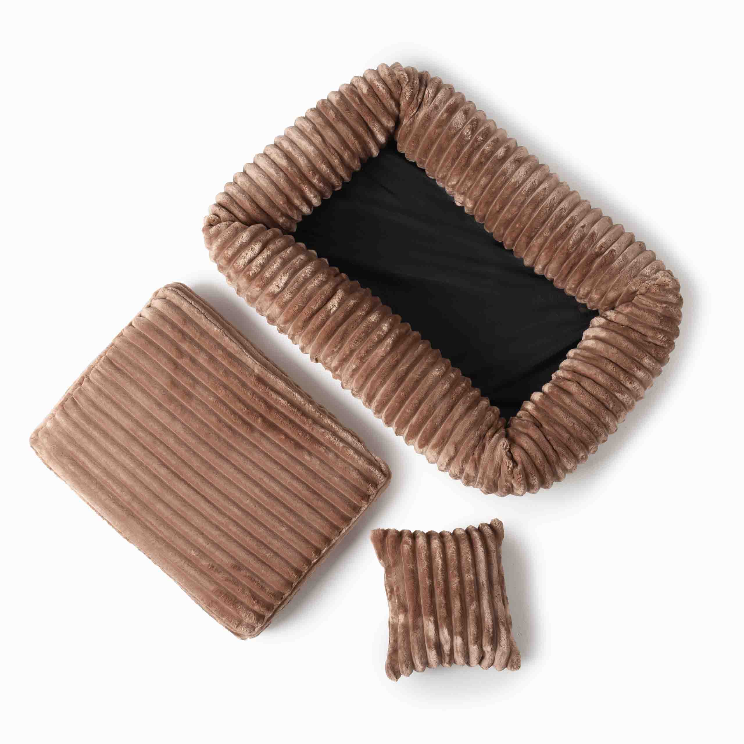 Ljusbrun/beige ortopedisk madrass för hund, cord-tyg, 9 cm HR + VISCO-skum för stöd och komfort