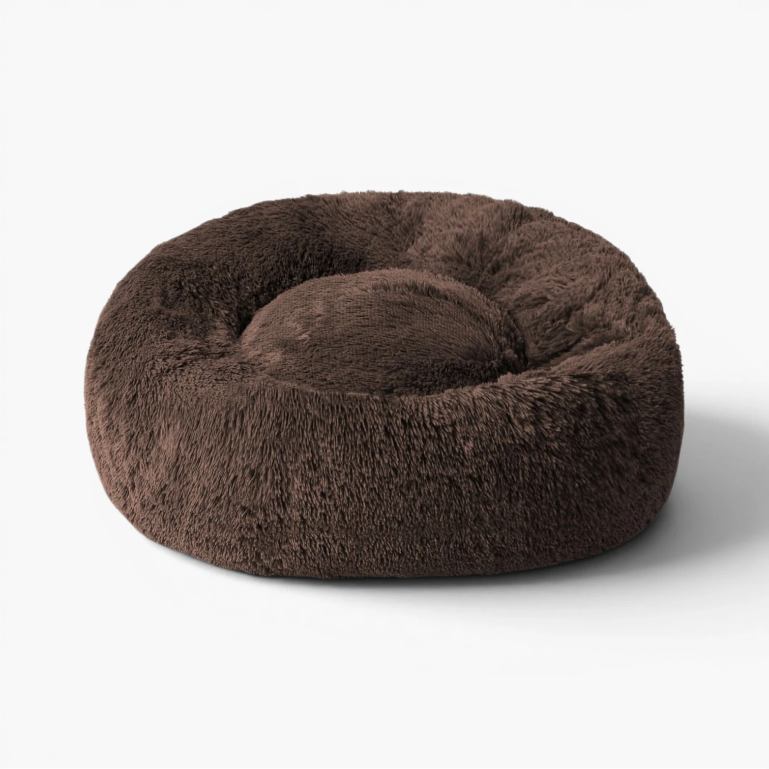 Plyschig hundbädd MOLN, rund fluffig hundbädd i mjuk Brun
