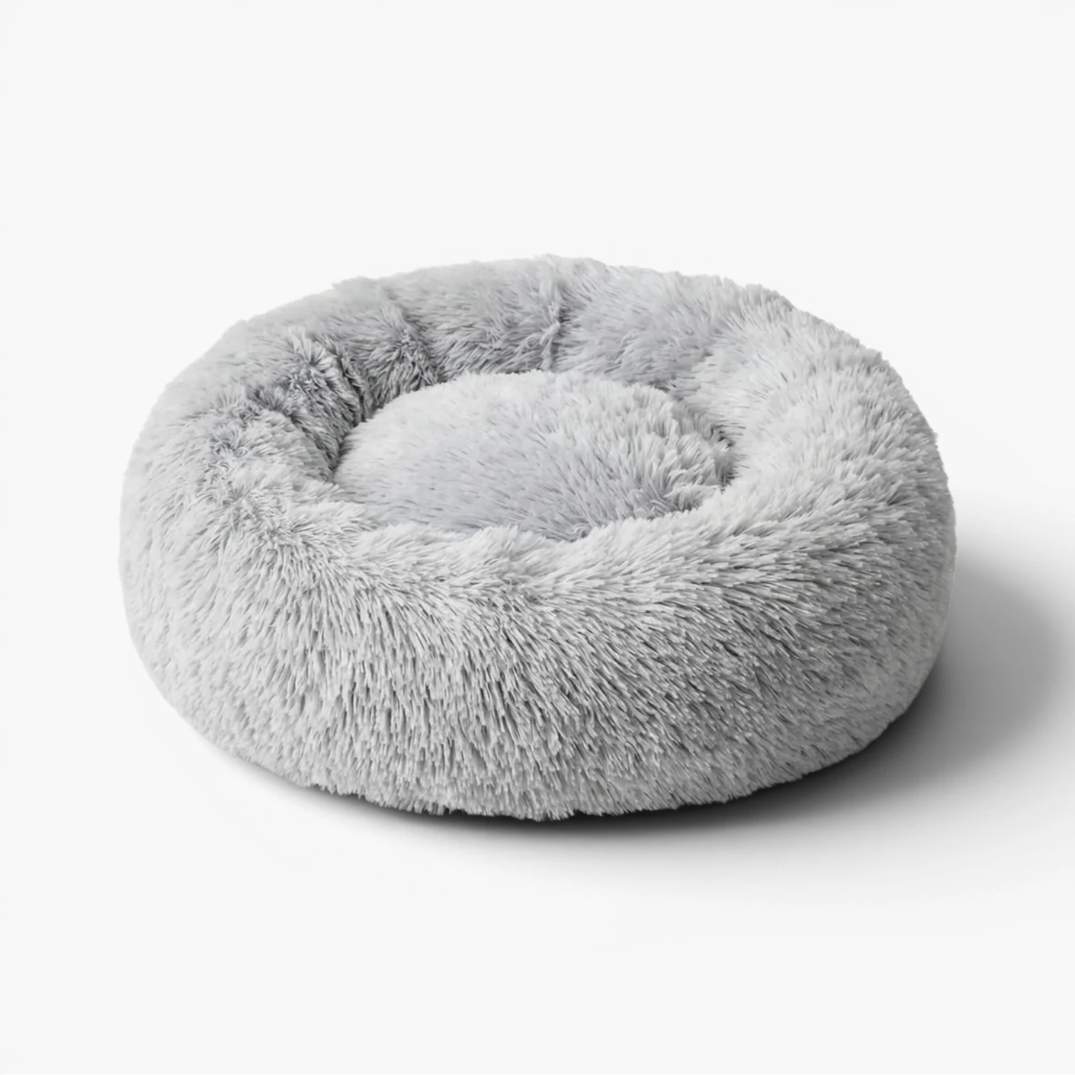 Plyschig hundbädd MOLN, rund fluffig hundbädd i mjuk Gra