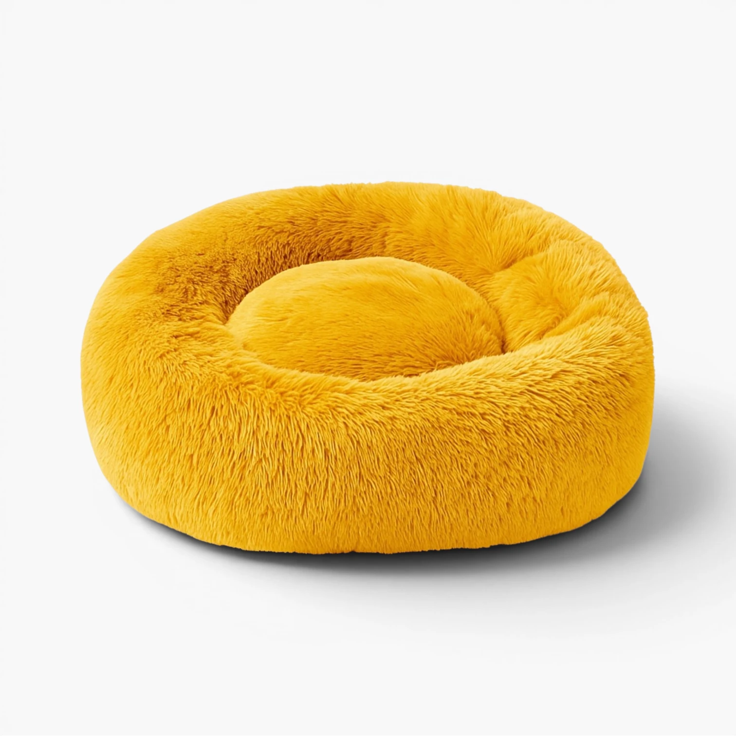 Plyschig hundbädd MOLN, rund fluffig hundbädd i mjuk Honung