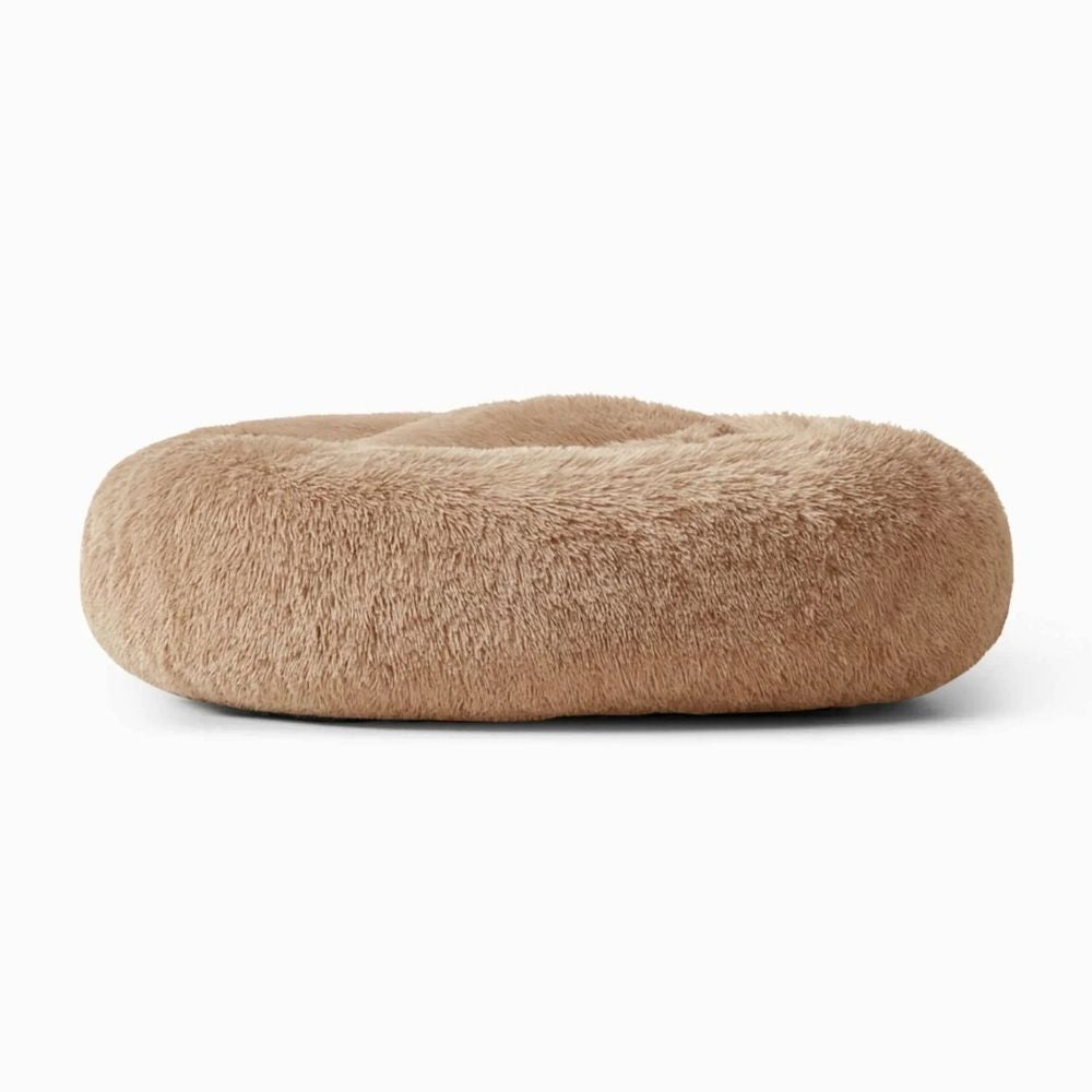 Sidovy av plyschig hundbädd MOLN Beige, tjock och formstabil hundbädd med mjuka kanter