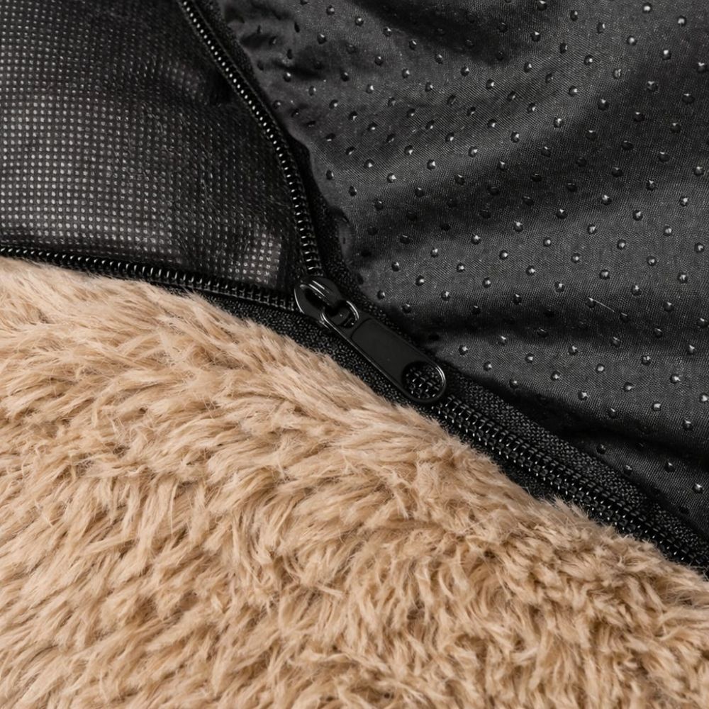 Detalj av plyschig hundbädd MOLN Beige med dragkedja, avtagbart överdrag och halkfri undersida
